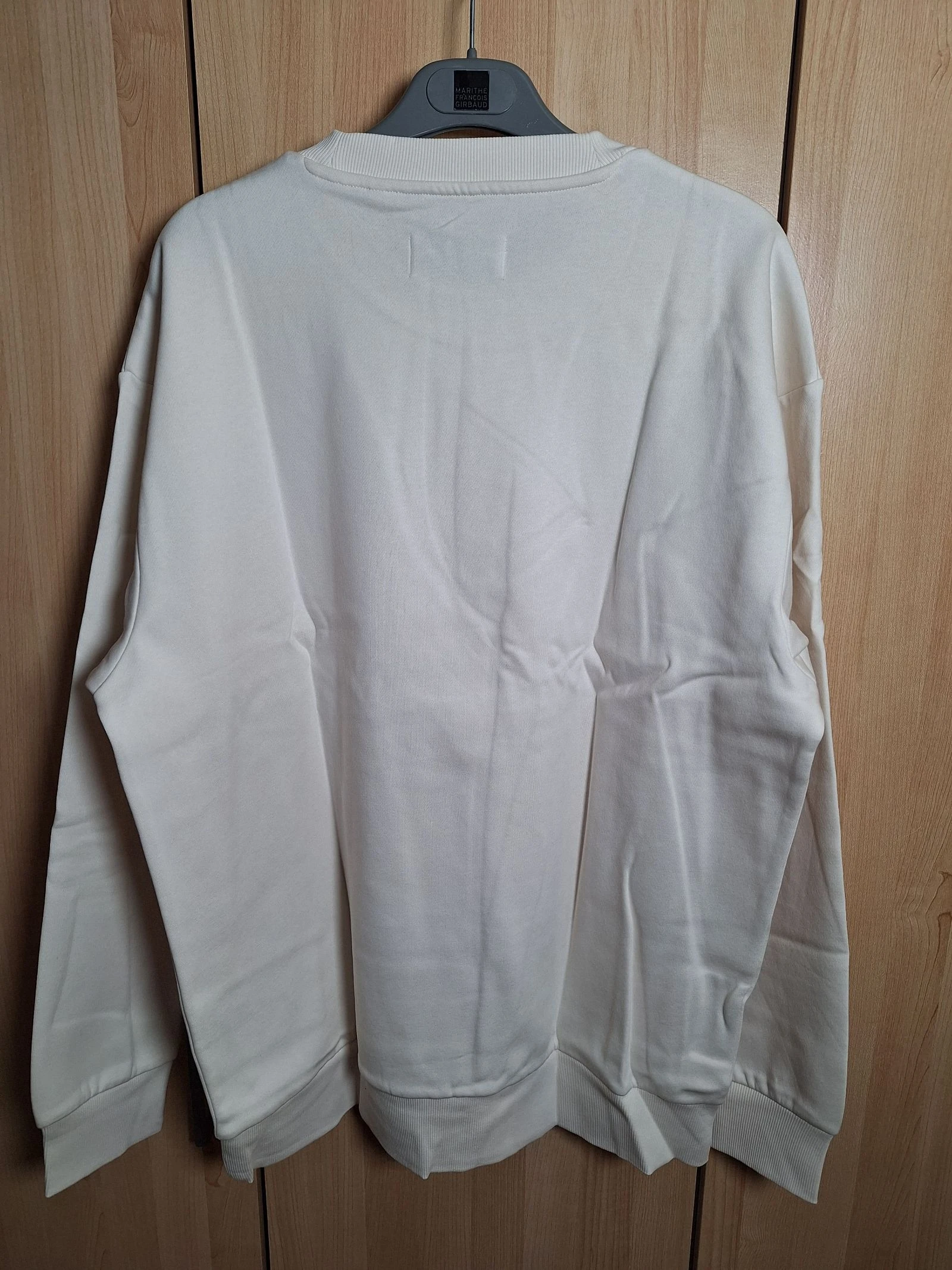 Moletom bege Tom Tailor Denim novo com etiqueta tamanho GG, sweatshirt branco quebrado com faixas azul marinho – photo 3